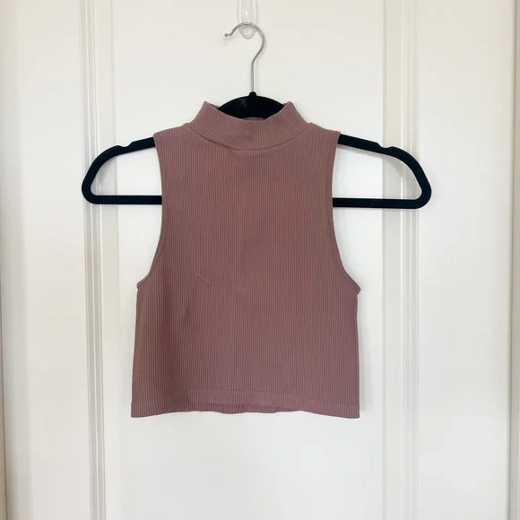 Zara Tops Zara Light Brown Ribbed Mock Neck Tank Top Poshmark